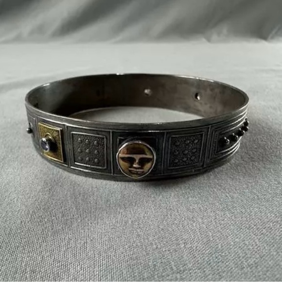 Tabra Sterling Silver Bangle Bracelet Gold Goddess Face w/...